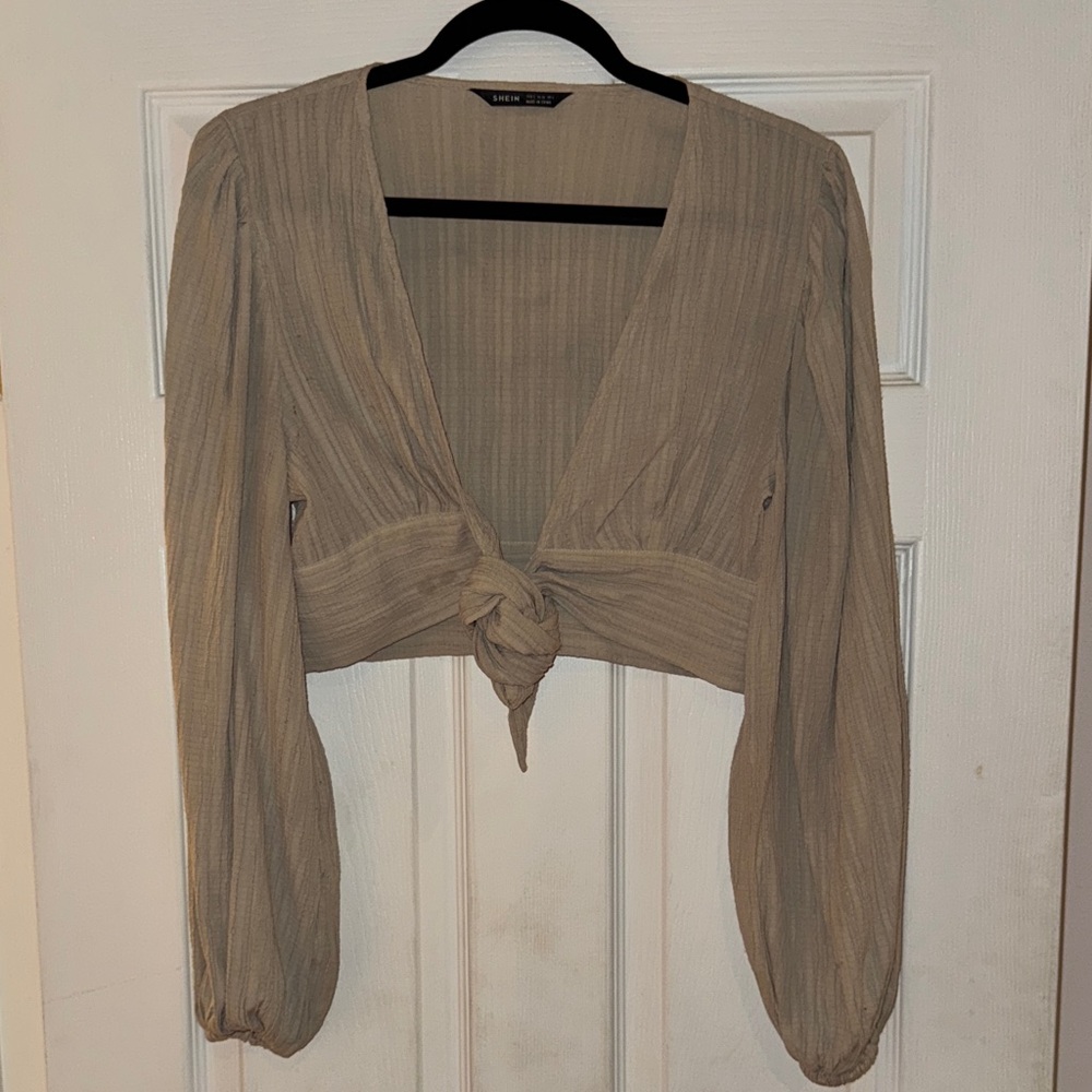 SHEIN Beige Tie-Front Blouse
